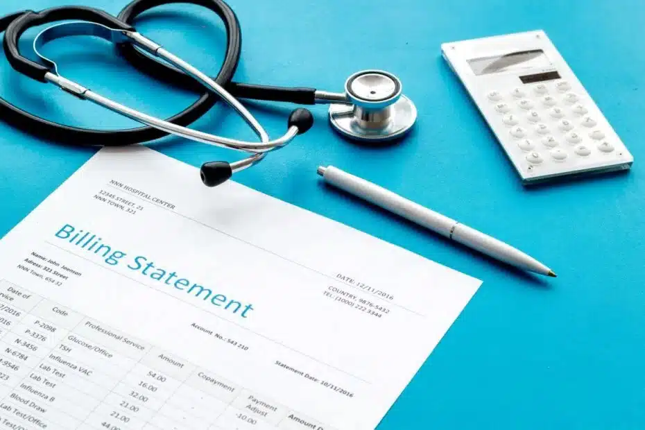 Revenue Cycle Management Services 5 Medical billing statement with stethoscope and calculator, representing medical accounts receivable recovery
