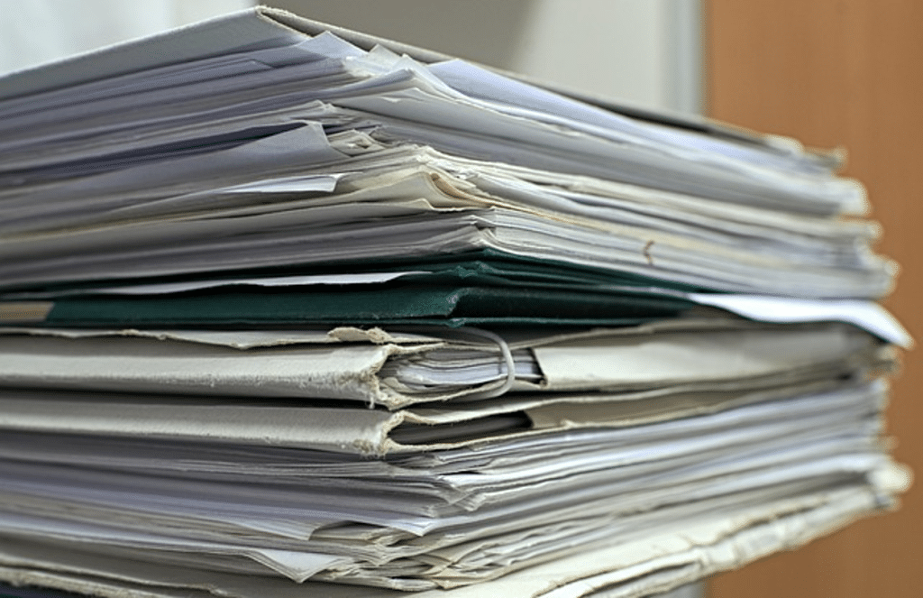Debt Collection Agency for Rent Arrears: Reviews & Best Companies 5 A tall stack of organized paper documents and folders