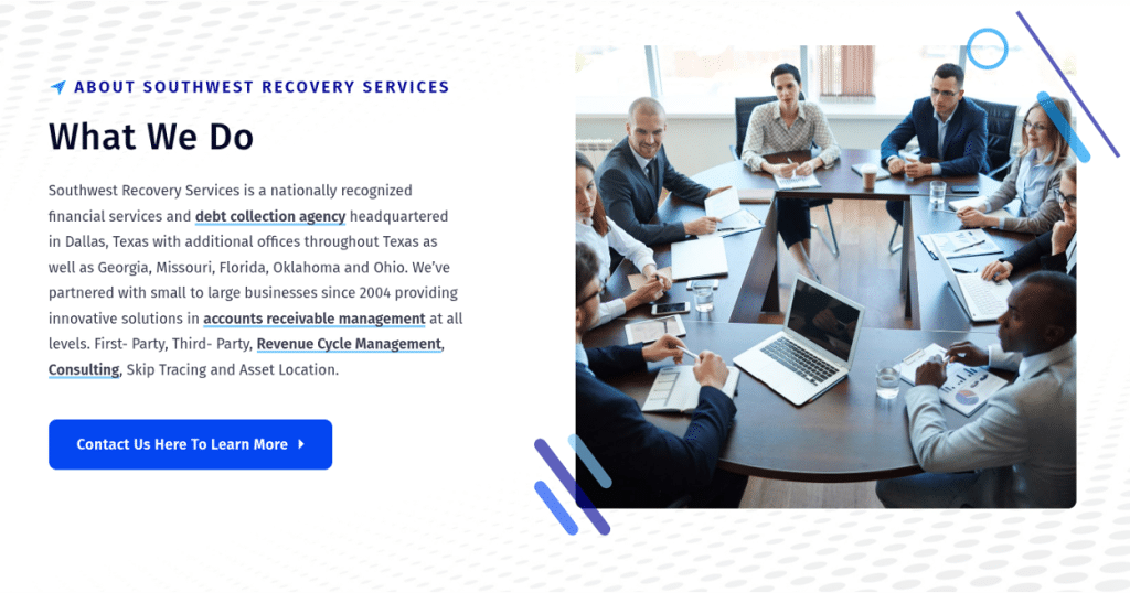 Debt Collection for Small Businesses: Minimum Amount & Process Explained 6 Southwest Recovery Services banner