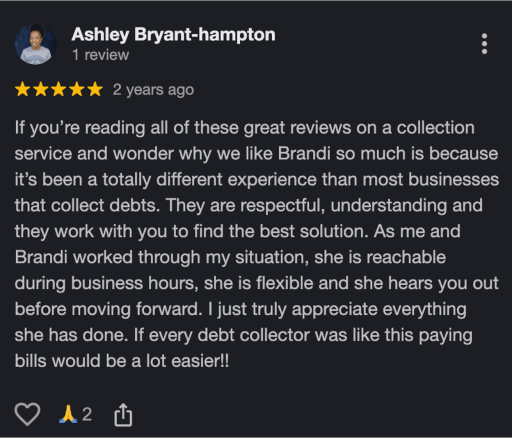 Debt Collection Agency in Edinburg, TX: Best Companies, Price & Reviews 3 Five-star Google review from Ashley Bryant-Hampton