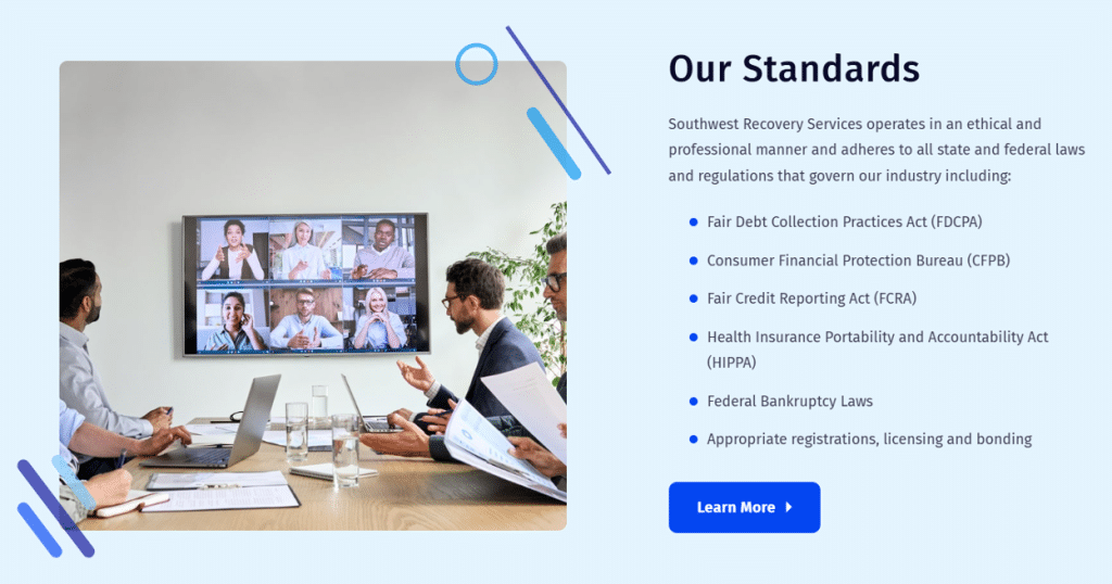 3 Best Collection Agencies for Utility Providers: Cost & Reviews 8 Southwest Recovery Services banner