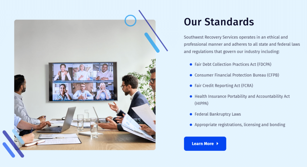 3 Best Collection Agencies in Cincinnati, OH: Cost, Pros & Cons 6 Southwest Recovery Services banner promoting contingency-based B2B collections