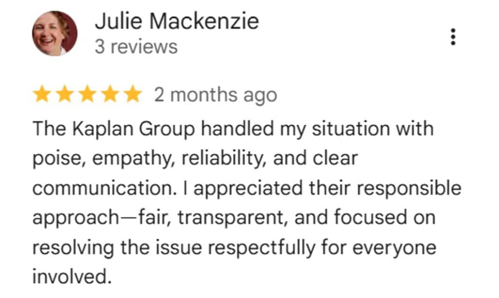 3 Best Collection Agencies for Plumbing Companies: Cost & Reviews 6 A five-star Google review from a satisfied Kaplan Group client praising the agency for its poise, empathy, reliability, and clear communication in resolving a commercial debt matter respectfully