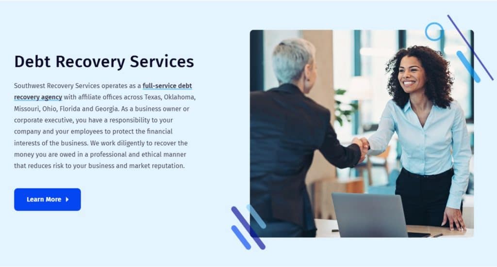 3 Best Collection Agencies for Plumbing Companies: Cost & Reviews 9 Southwest Recovery Services banner