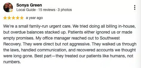 3 Best Collection Agencies for HOA Management Companies 5 Screenshot of a customer review for Southwest Recovery Services