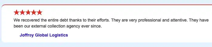 3 Best Collection Agencies for Delivery Companies: Cost & Reviews 5 Screenshot of a customer's testimonial for AFS Freight Collections.
